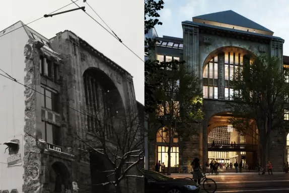 Collage vom Kunsthaus Tacheles auf der linken Seite und dem Fotografiska auf der rechten Seite