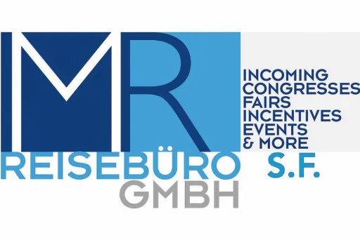 Logo von MR Reisebüro GmbH mit blauem und grauem Text auf weißem Hintergrund