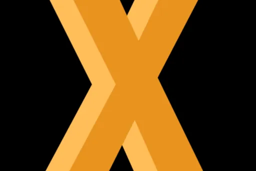 Orangefarbenes X auf schwarzem Hintergrund, Grafik.