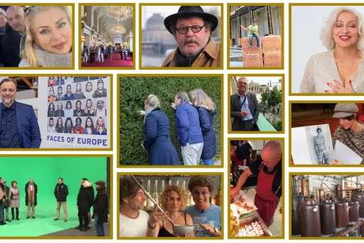 Collage mit verschiedenen Menschen in Alltagssituationen, teils drinnen, teils draußen.