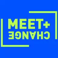Logo des Projektes MEET + CHANGE in den Farben Blau und Grün