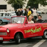 Guests of Meeting Place Berlin in a Trabi during the Trabi Safari
