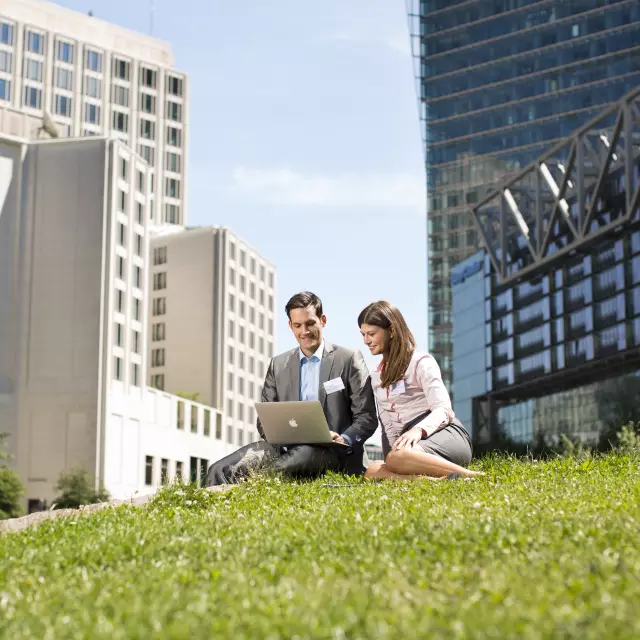 Green Meetings in Berlin in a business district on grass