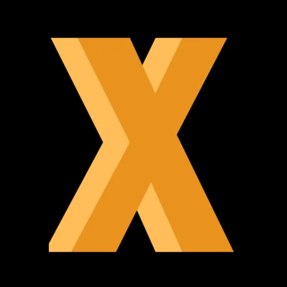 Orangefarbenes X auf schwarzem Hintergrund, Grafik.