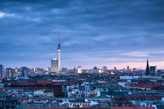 Berlin skyline in the evening with TV tower and rooftops