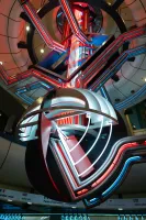 Light sculpture on the ceiling of the ICC in red and blue