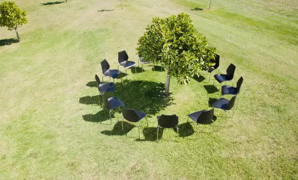 Sustainable Meetings Berlin, Germany represented through circle of chairs in nature