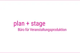 Das Bild zeigt das Logo der Firma in pinker, serfienloser Schrift: plan + stage, Büro für Veranstaltungsproduktion.