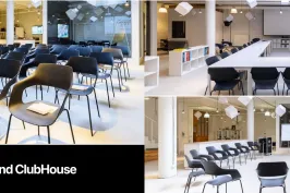 Dieser Banner zeigt drei verschiedene Bestuhlsmöglichkeiten unseres großen Raumes. Von Präsentations- über Konferenzbestehlung zu Meeting Stepups, können wir alles umsetzten.