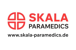 Logo von SKALA Paramedics mit rotem Symbol und Webadresse