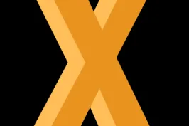 Orangefarbenes X auf schwarzem Hintergrund, Grafik.