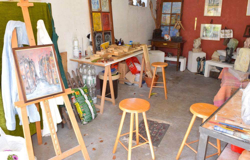 Artist's studio in a garage