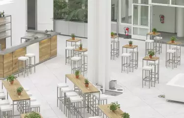 Meeting Guide Berlin, Eventausstattung, Eventwide Berlin, Foyer mit Loungemöbeln und Bar