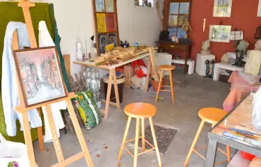 Artist's studio in a garage