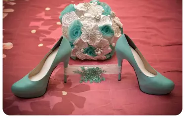 Wedding shoes with high heels in light green