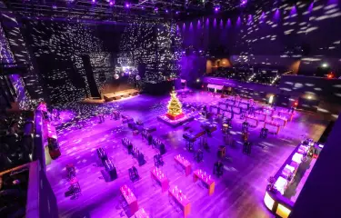 View of the interior with bar table bridges with colourful lighting