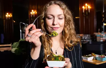 woman with aveato food