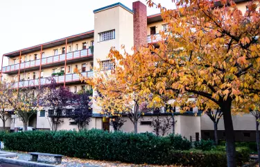 Blick auf die Flusspferdhofsiedlung in Berlin Hohenschönhausen im Herbst