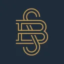 Stylized gold monogram of the letters S and B on a dark blue background.