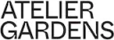 Schwarzes Atelier Gardens Logo auf weißem Hintergrund