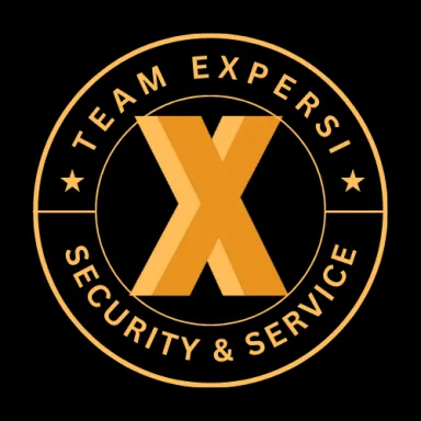 Logo mit großem X in der Mitte und Schriftzug "Team Expersi Security & Service" im Kreis.