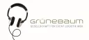 Logo mit Kopfhörer und dem Text „grünebaum Gesellschaft für Event Logistik mbH“.