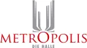 Logo mit grauen Gebäuden, rotem Schriftzug „Metropolis“ und Text „Die Halle“