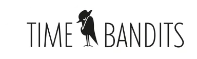 Logo mit schwarzem Vogel zwischen den Wörtern TIME und BANDITS auf weißem Hintergrund.