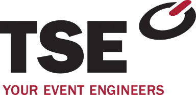 Logo mit Text "TSE Your Event Engineers", darüber ein stilisiertes rotes Element.