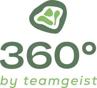 360° by teamgeist logo with abstract green icon above text