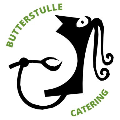 Grünes, rundes Logo mit dem Text „Butterstulle Catering“.