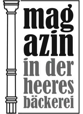Logo mit stilisierter Säule und Text: magazin in der heeresbäckerei