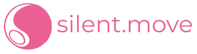 Logo von silent.move in Magenta mit stilisiertem „Kopfhörer“-Symbol und Wortmarke.