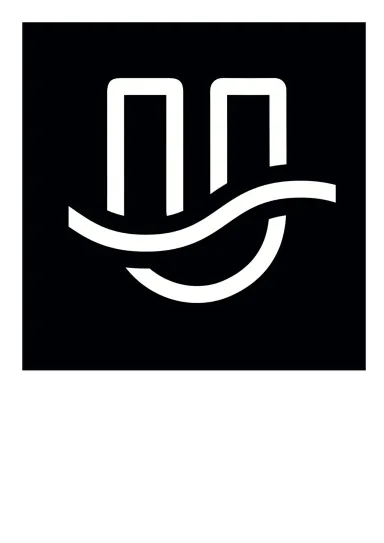 Weißes U auf einem schwarz hinterlegten Hintergrund. In der Mitte des U's geht eine, ebenfalls weiße, Welle durch den Buchstaben.