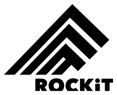 Logo mit drei aufsteigenden schwarzen Linien und dem Schriftzug "ROCKiT" darunter.