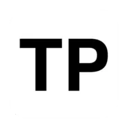 Schwarzes TP-Logo auf weißem Quadrat-Hintergrund
