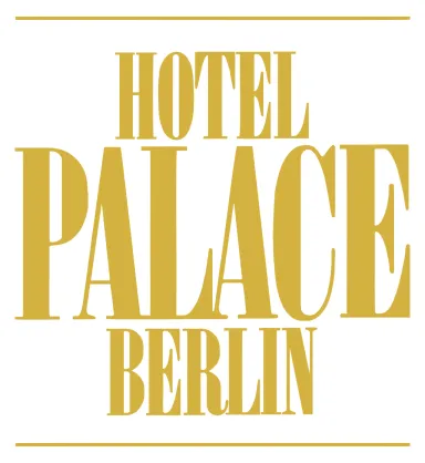 Hotel Palace Berlin logo in gold uppercase letters with gold horizontal lines above and below.