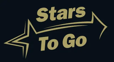 Logo mit goldenem Pfeil und dem Text "Stars To Go" auf schwarzem Hintergrund.
