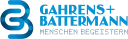Blaues Gahrens + Battermann Logo mit dem Slogan „Menschen begeistern“