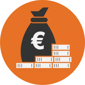 Icondarstellung eines Geldsacks mit Euro Zeichen und gestapelten Geldscheinen