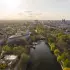 Germany, Berlin, Aerial view of Landwehr Canal at sunset