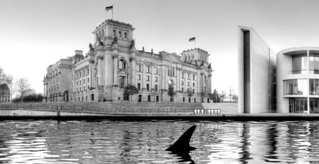Die Orca-Flosse vor dem Bundestag