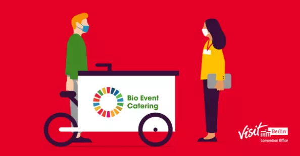Plan Berlin, LinkedIn Ad, Skizze eines Lastenfahrads mit Bio Catering Angebot