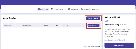 Detailansicht "Eintrag bearbeiten" im Berlin Convention Finder