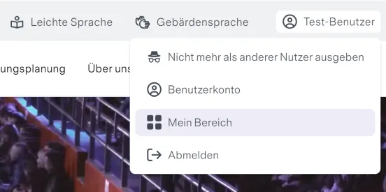 Navigation zu "Mein Bereich" auf der Startseite des visitBerlin Berlin Convention Office