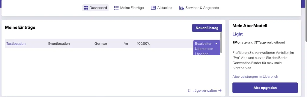 Detailansicht des Übersetzungsbutton im Berlin Convention Finder