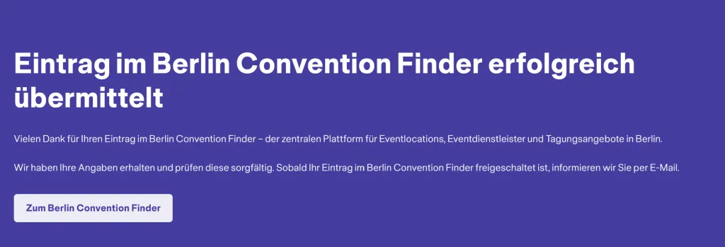 Übermittlungsbestätigung im Berlin Convention Finder