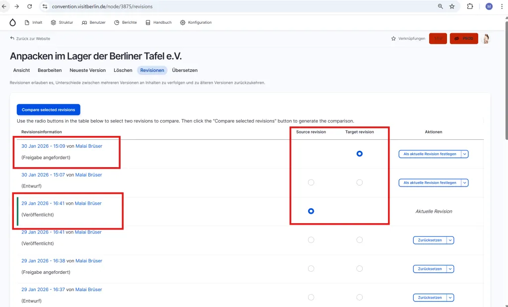 Webseite mit Antragsliste, Filteroptionen und Auswahlkästchen, blau-weiße Gestaltung.